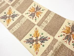 リサイクル　手織り真綿紬市松に矢羽根・抽象模様織出し名古屋帯